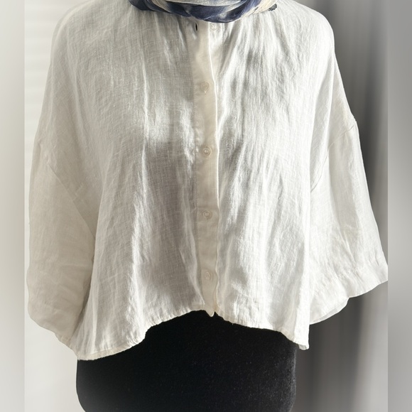 Linen/Lin Cropped Button Down Top - Small - Picture 4 of 6